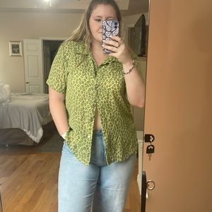 Green Cheetah Print button down